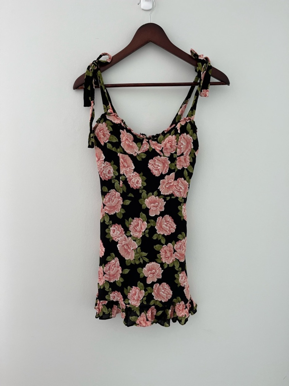 Reformation Black Mini Dress with Pink Floral Print - Picture 3 of 8